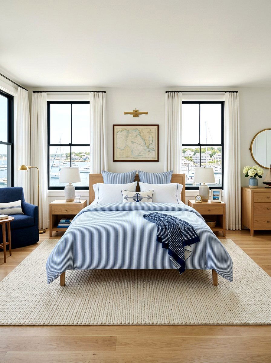 Striped Duvet Cover - 30 coastal grandmother bedroom ideas