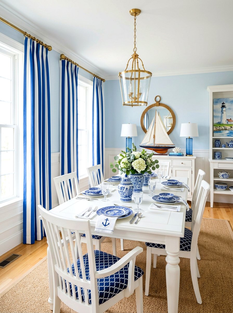 Striped Fabric Window Panels - 30 dining room drapery ideas