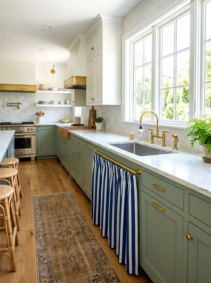 Striped Linen Sink Skirt - 30 sink skirt kitchen ideas