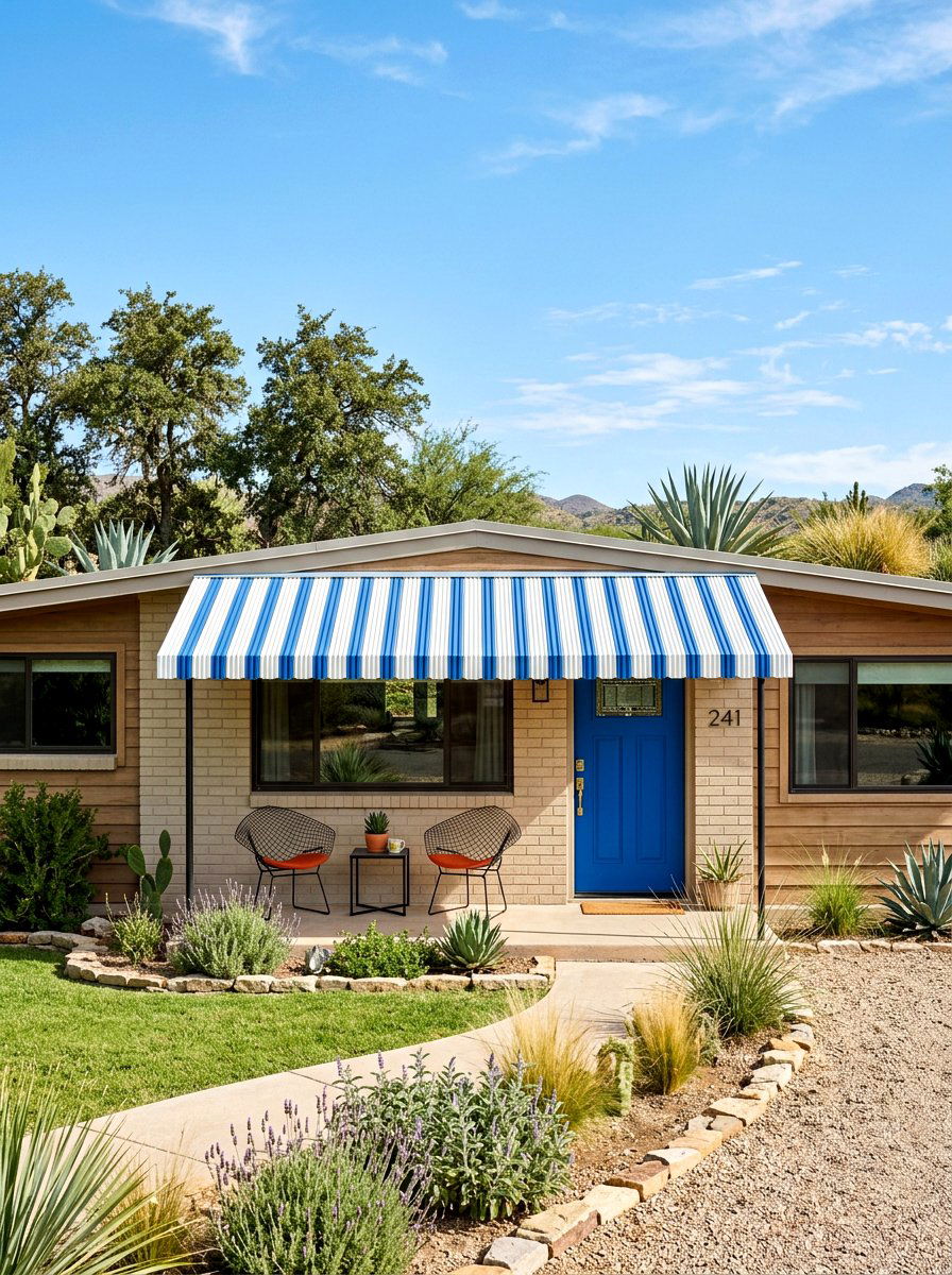 Striped Metal Awning For Porch - 30 striped awning front porch ideas