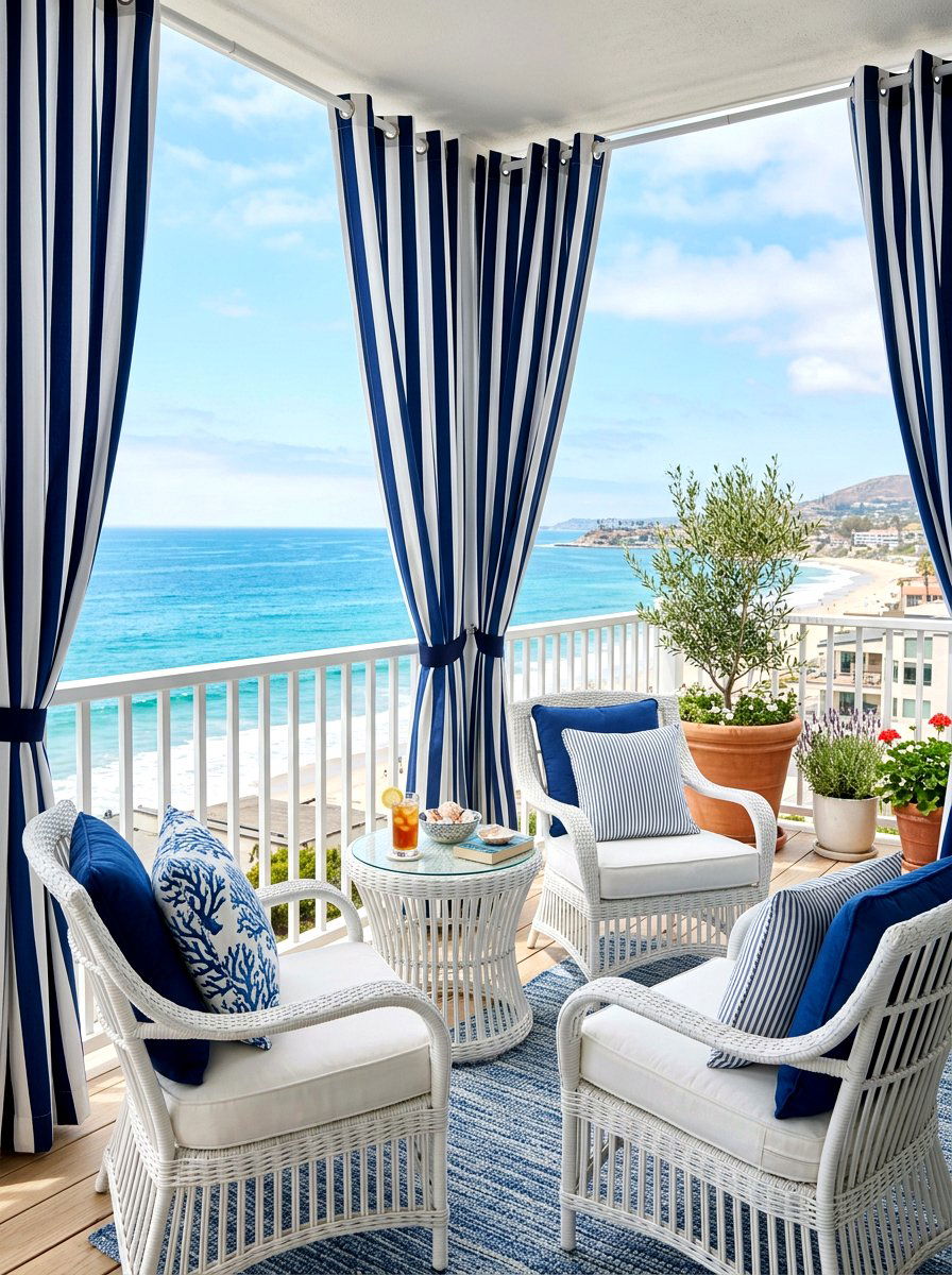 Striped Outdoor Fabric Panels - 30 balcony privacy curtain ideas aesthetic