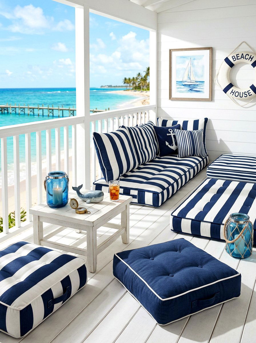 Striped Outdoor Floor Seating - 30 outdoor floor cushion ideas