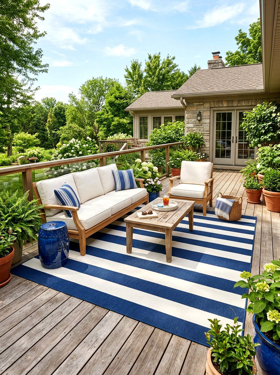 Striped Outdoor Rug - 30 coastal prep porch ideas