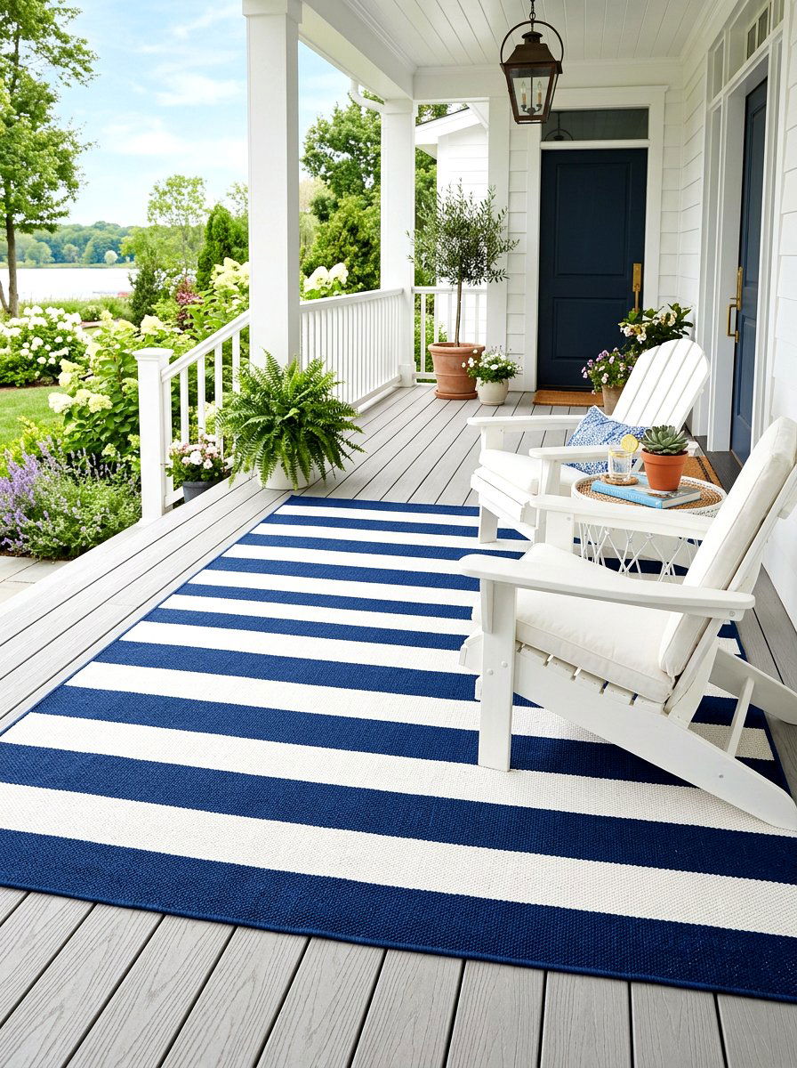 Striped Outdoor Rug - 30 Pinterest front porch decor ideas
