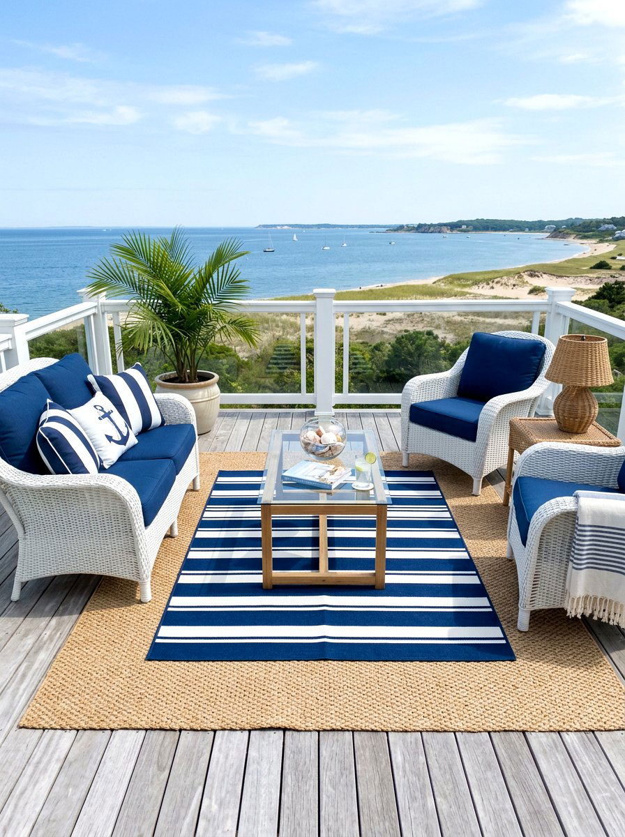 Striped Outdoor Rug Over Sisal - 30 outdoor rug layering ideas