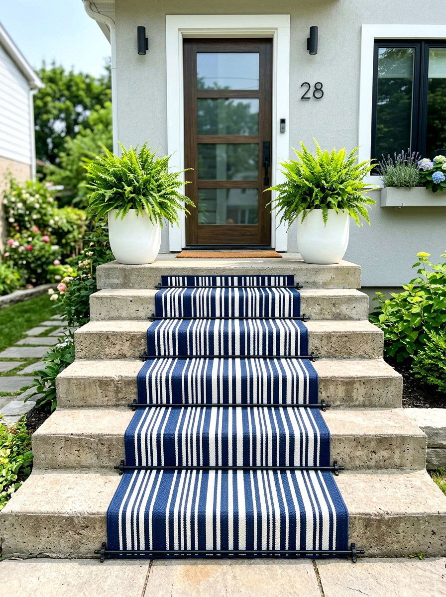 Striped Outdoor Runner For Stairs - 30 townhouse stoop ideas