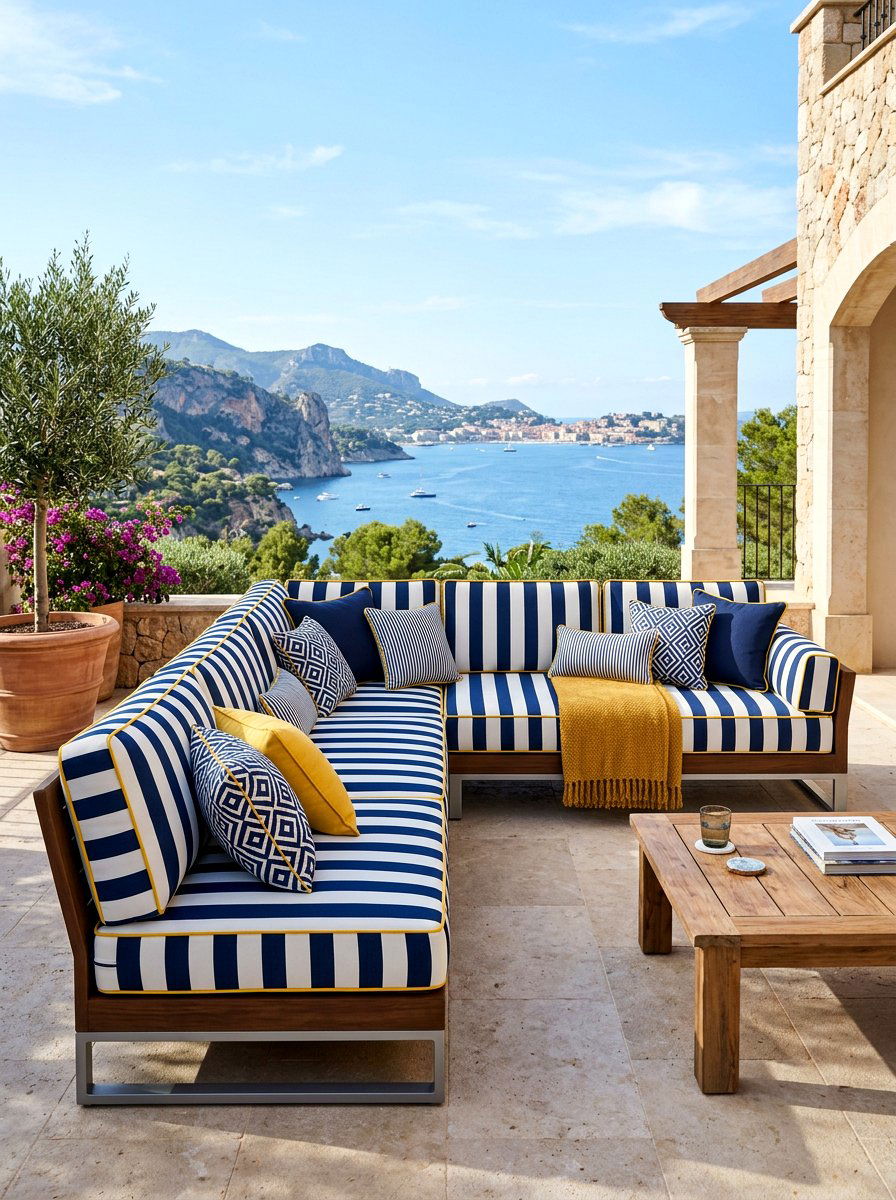 Striped Outdoor Upholstery - 30 Mediterranean patio lounge ideas
