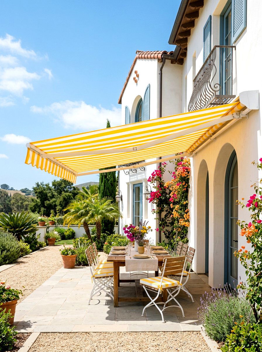 Striped Patio Awning - 30 palm beach decor ideas