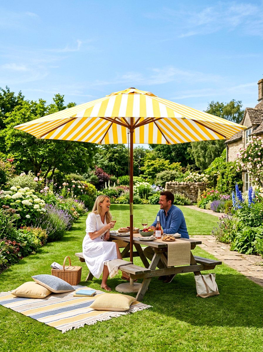 Striped Patio Umbrella - 30 picnic party decor ideas