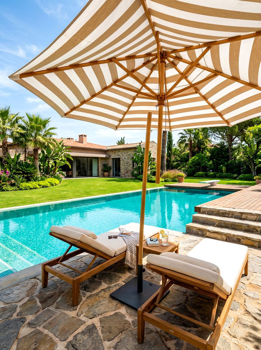 Striped Patio Umbrella - 30 California casual patio ideas