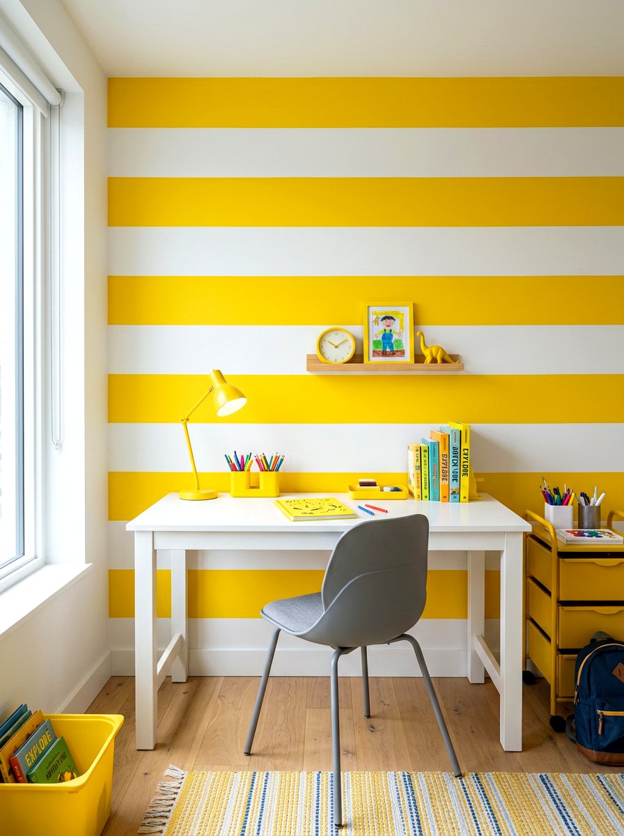 Striped Pattern Wall - 30 kids desk wall ideas