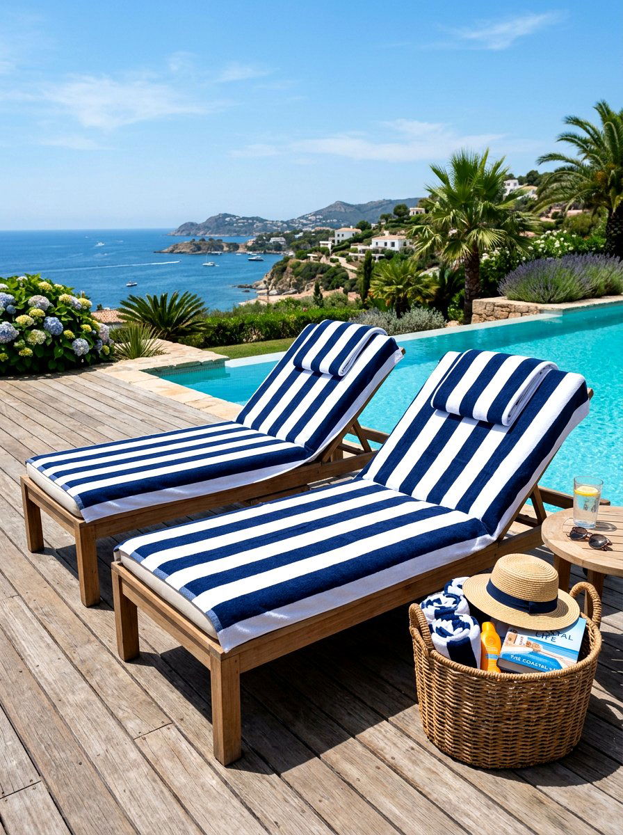 Striped Pool Towels - 30 lap pool backyard decor ideas
