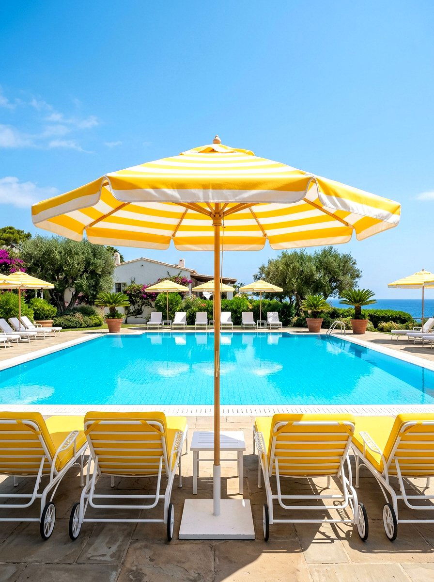 Striped Pool Umbrella - 30 pool umbrella ideas