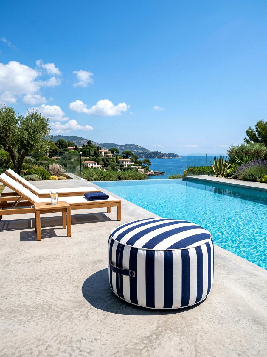 Striped Poolside Pouf - 30 outdoor pouf lounge ideas