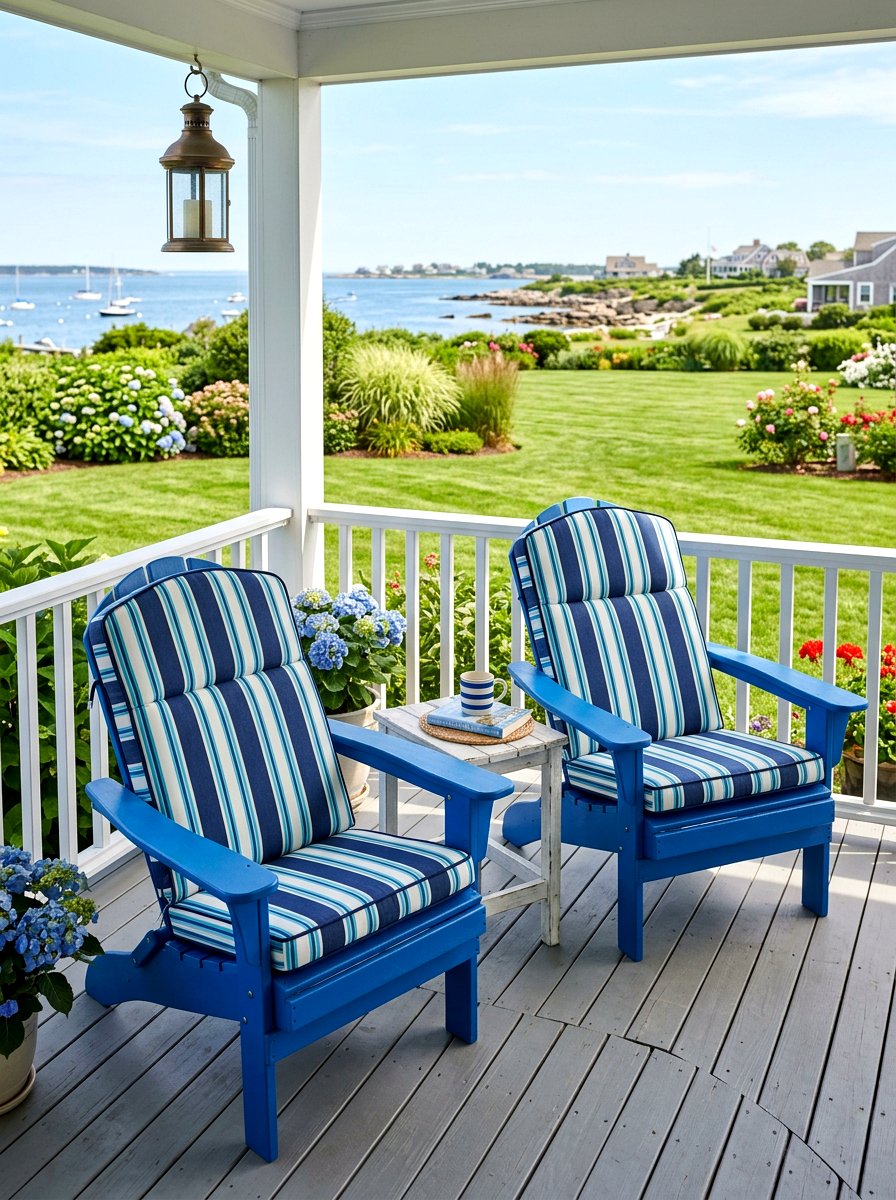 Striped Porch Chair Cushions - 30 blue and white stripe porch ideas