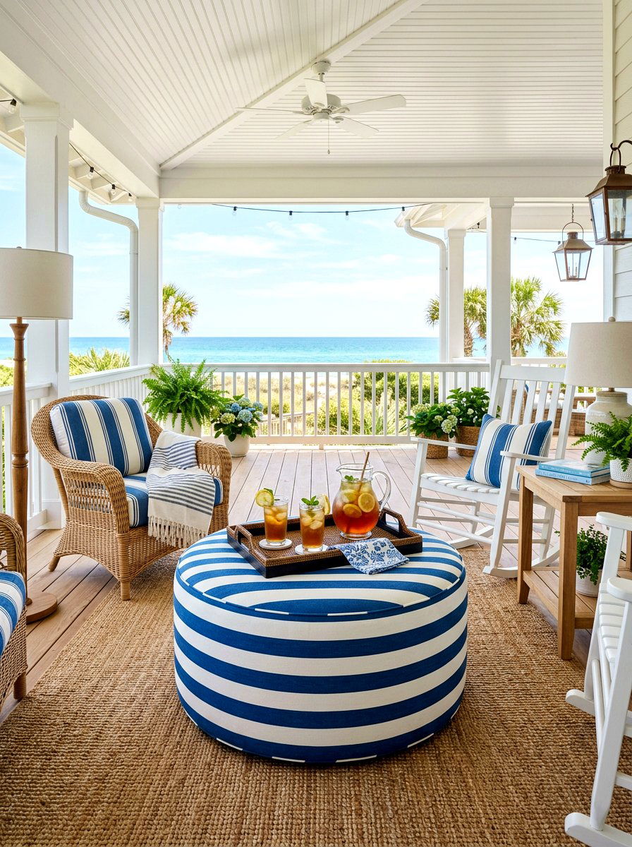 Striped Porch Ottoman - 30 striped summer porch ideas
