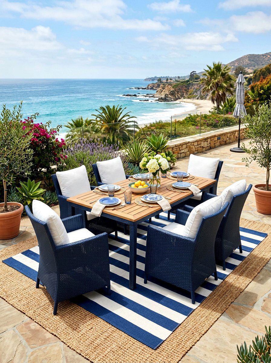 Striped Rug Over Jute - 30 layered outdoor rug ideas