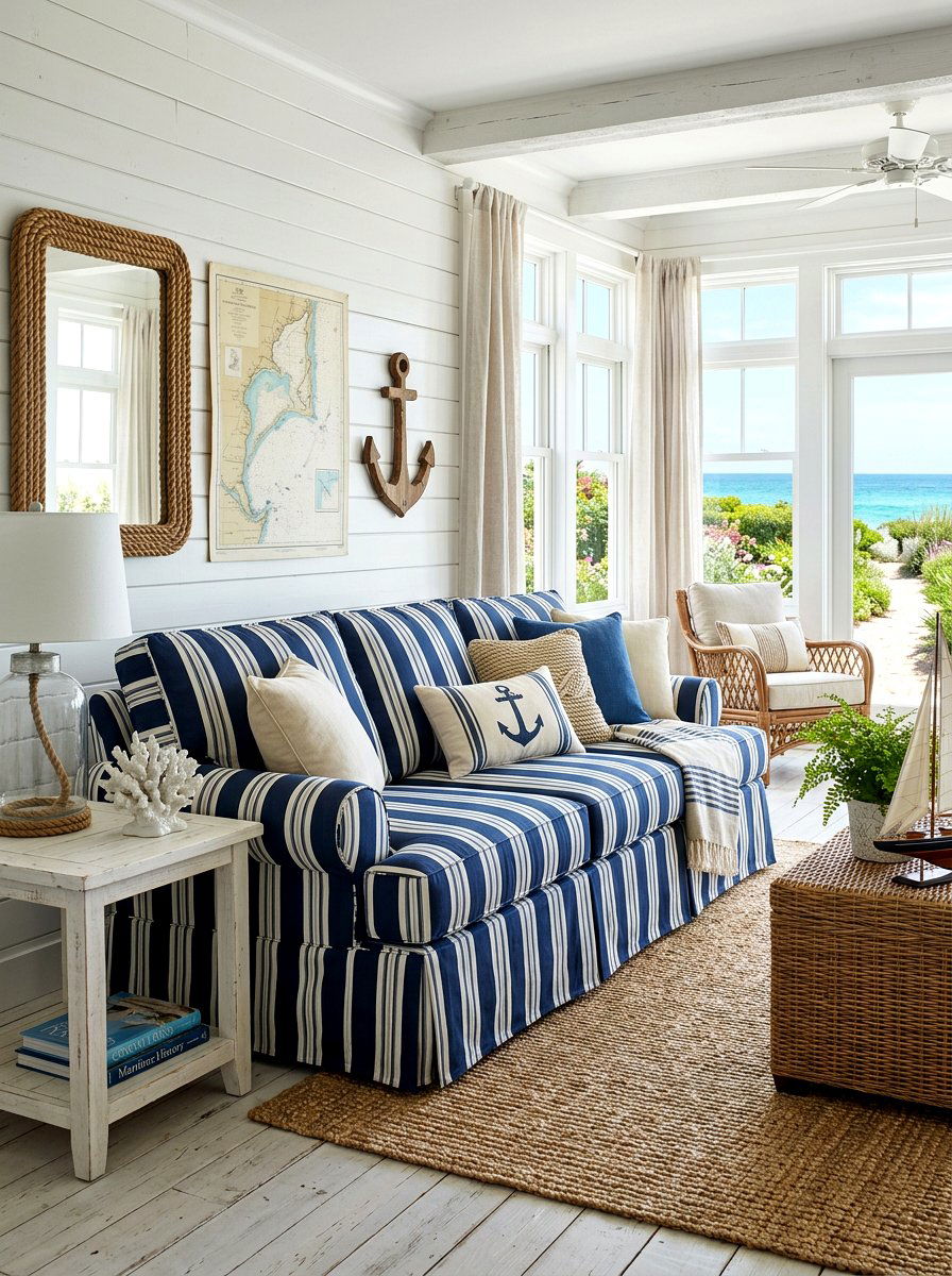 Striped Slipcovered Sofa - 30 slipcovered sofa ideas