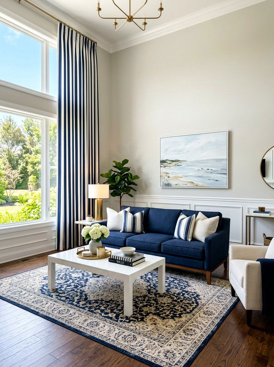 Striped Statement Drapes - 30 statement drapes living room ideas