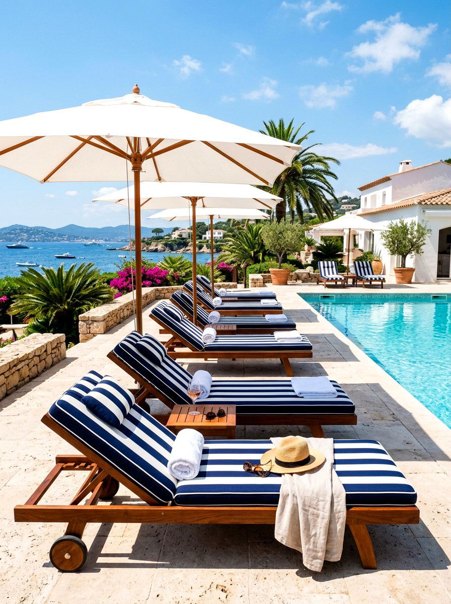 Striped Sun Lounger Cushion - 30 Mediterranean pool patio ideas