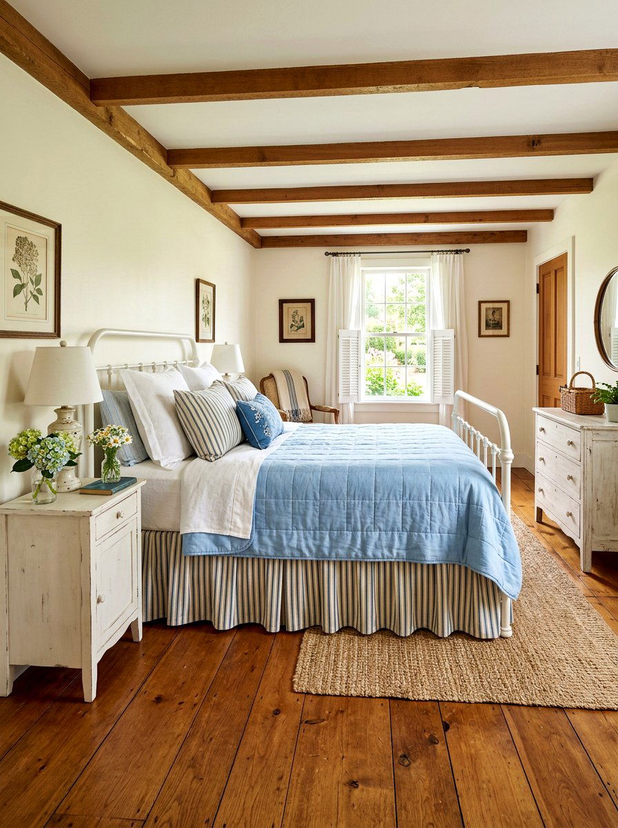 Striped Ticking Tailored Bed Skirt - 30 tailored bed skirt ideas