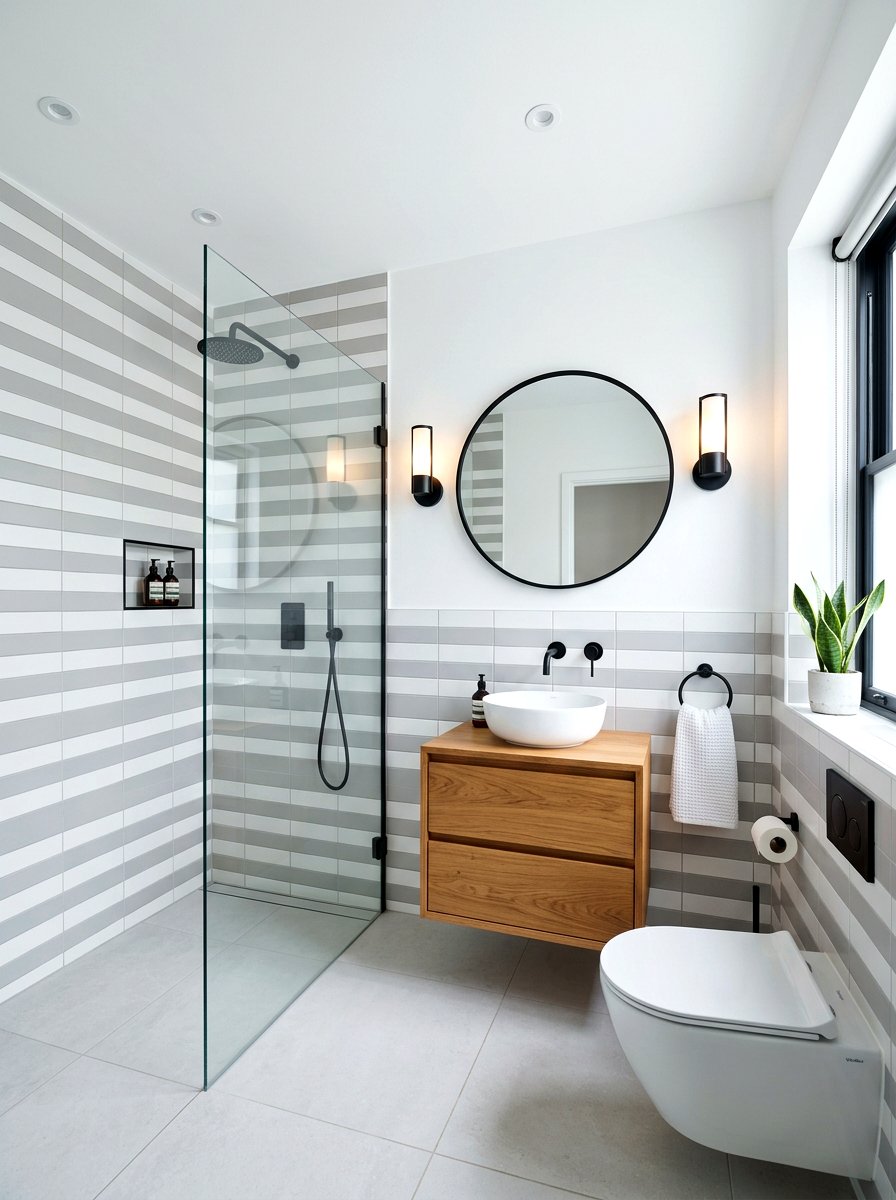 Striped Tile Pattern Bathroom - 30 half tiled bathroom ideas