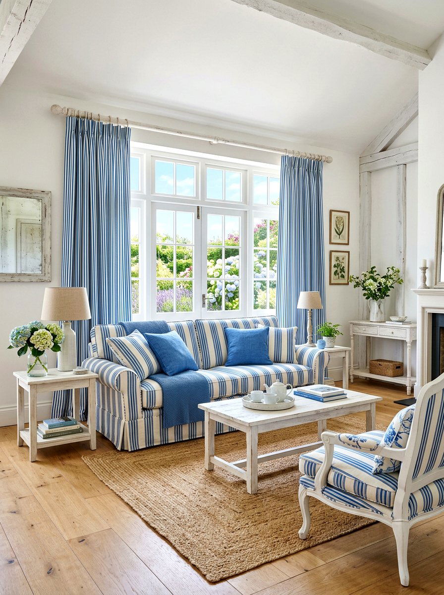 Striped Upholstery Living Room - 30 French country living room ideas