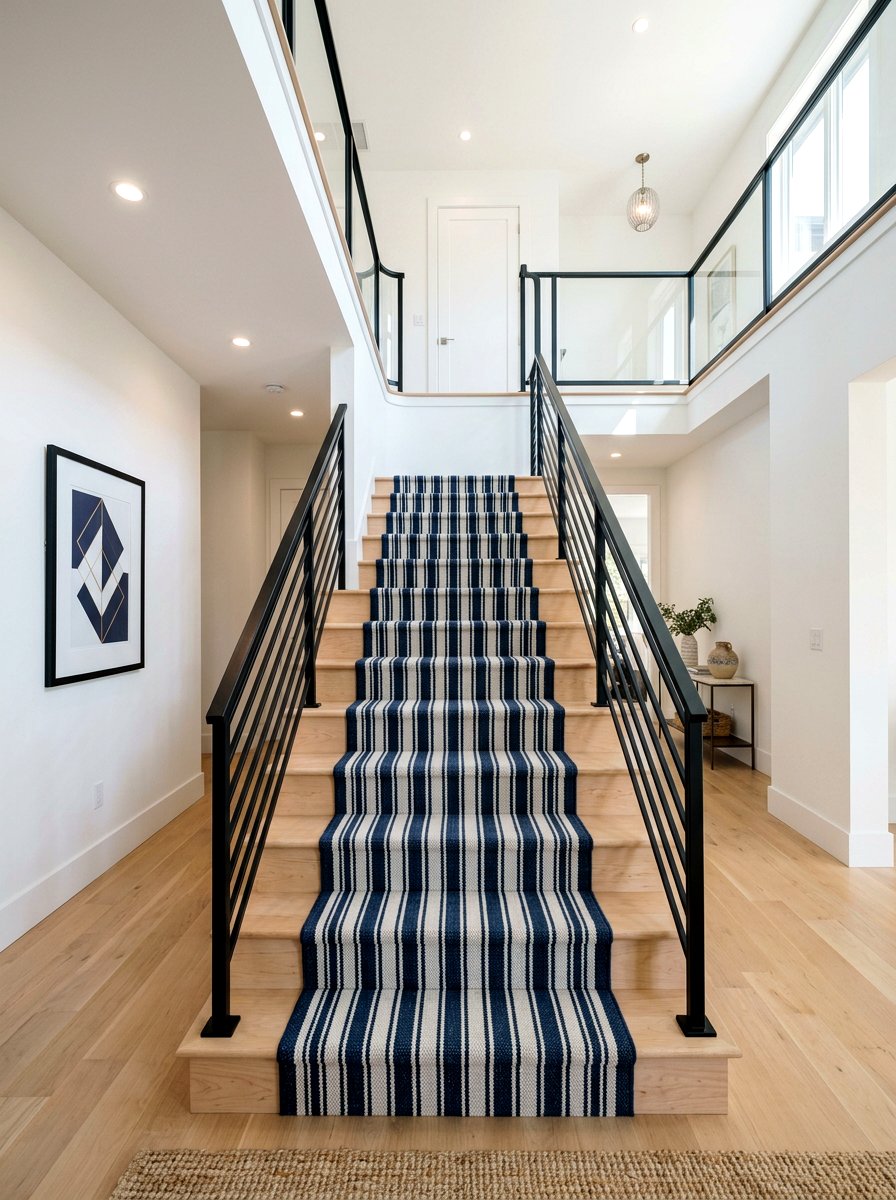 Striped Wool Stair Runner - 30 vintage stair carpet ideas