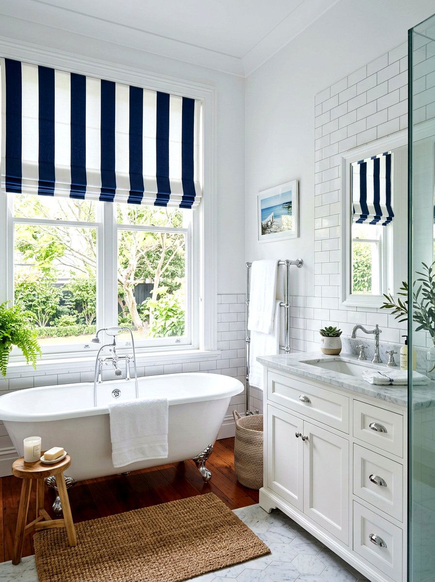 Striped bathroom window shades - 30 roman shade ideas