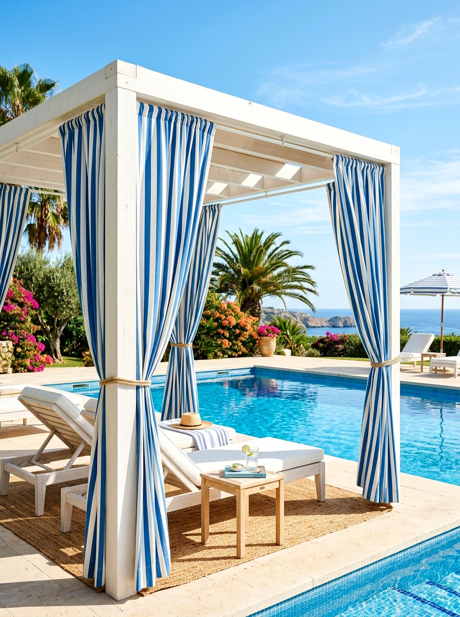 Striped cabana curtains - 30 pergola curtain ideas