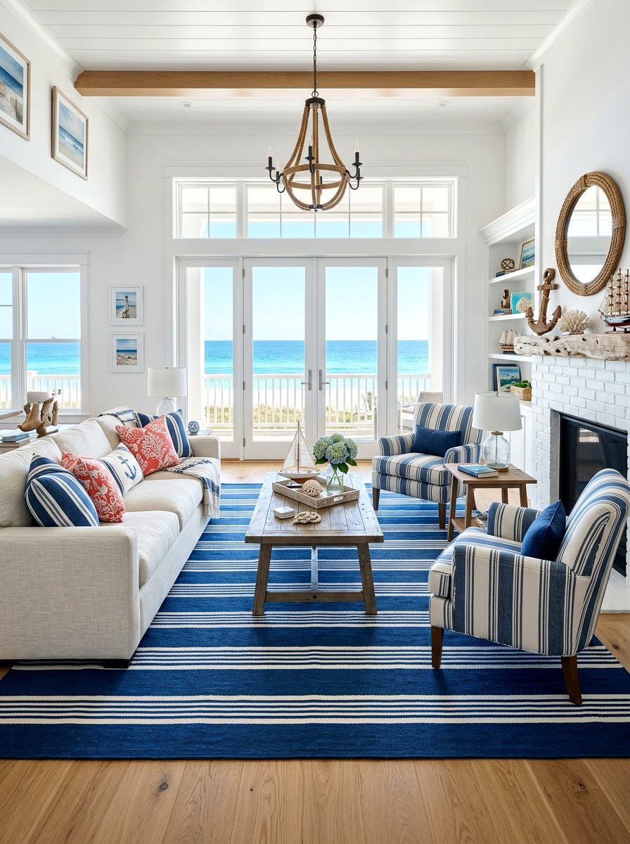 Striped coastal living room - 30 coastal living room ideas