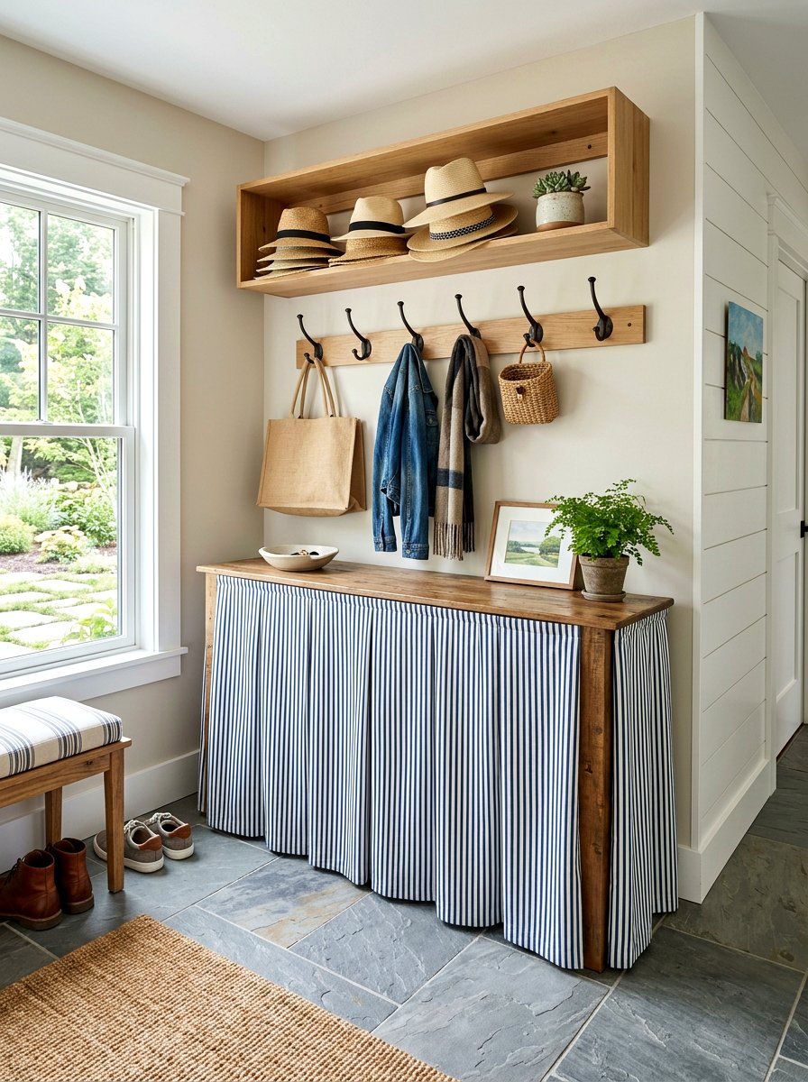 Striped console skirt - 30 skirted console table ideas