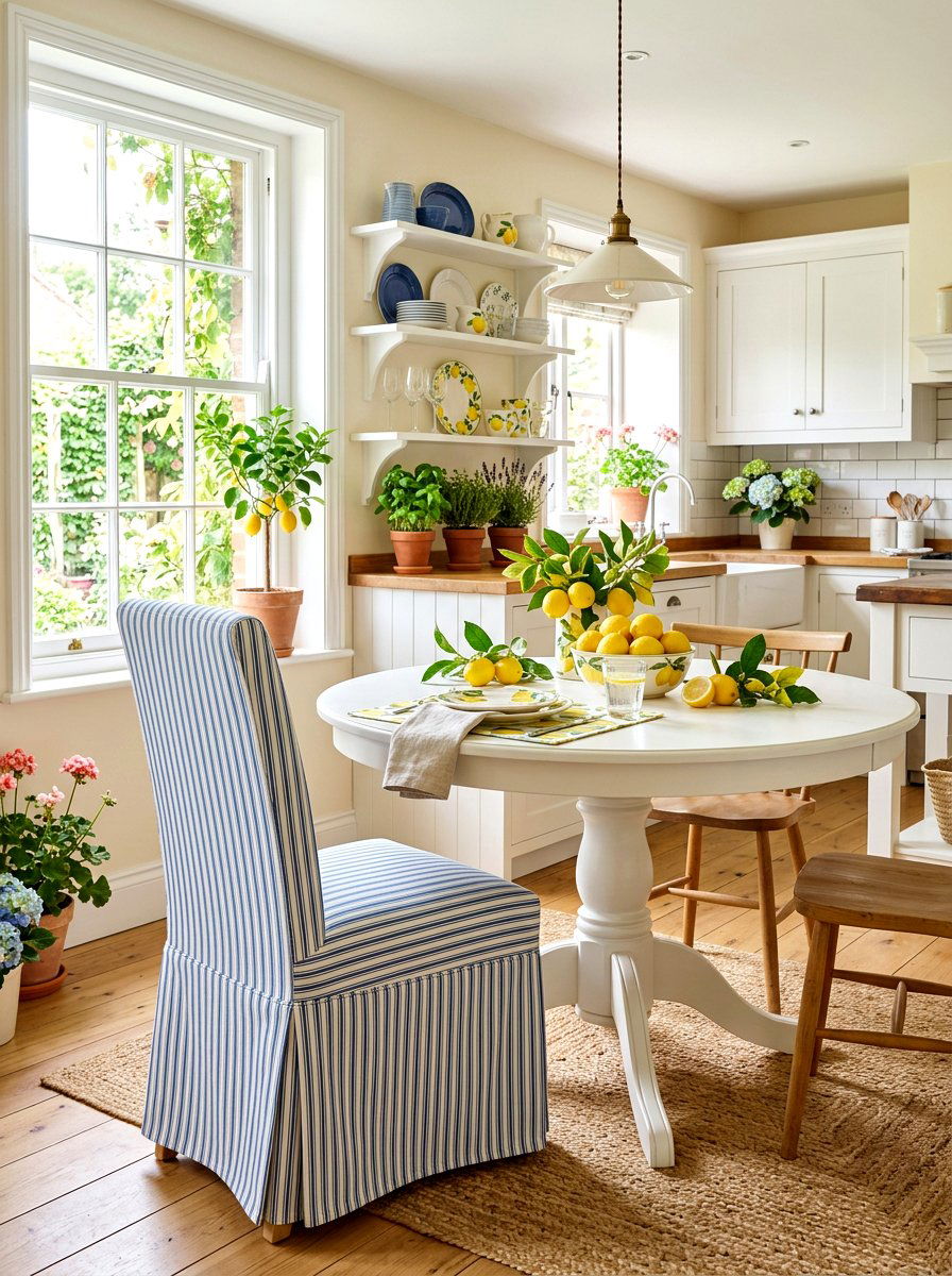 Striped cotton slipcover - 30 slipcovered dining chair ideas