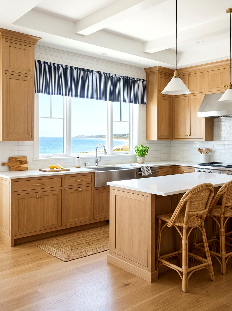 Striped kitchen valance - 30 kitchen curtain sink ideas