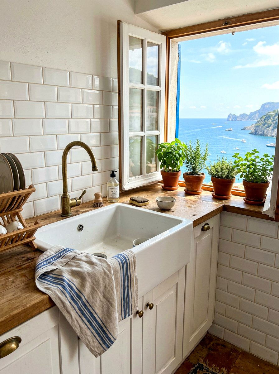 Striped linen tea towel - 30 tomato girl kitchen ideas