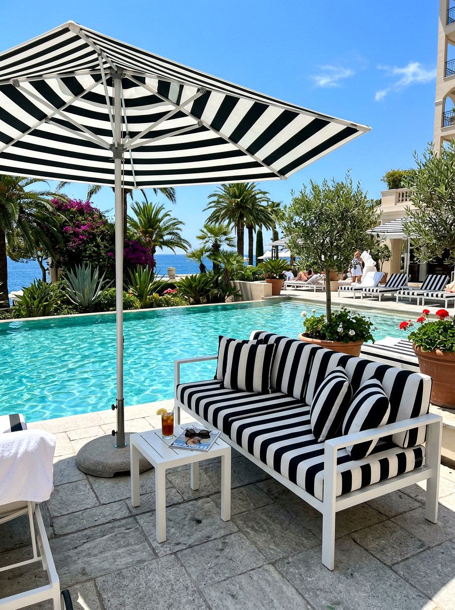 Striped outdoor upholstery monochrome - 30 black and white patio ideas