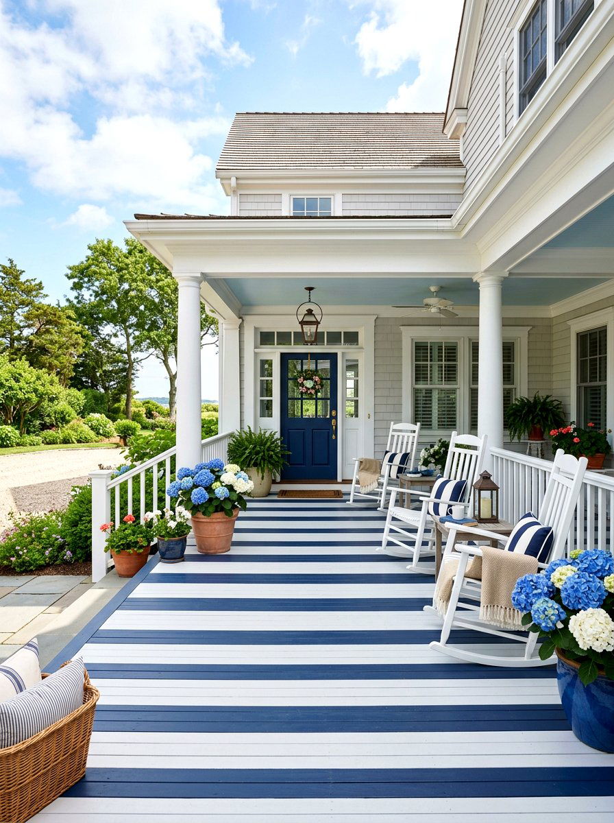 Striped porch floor - 30 painted floor ideas