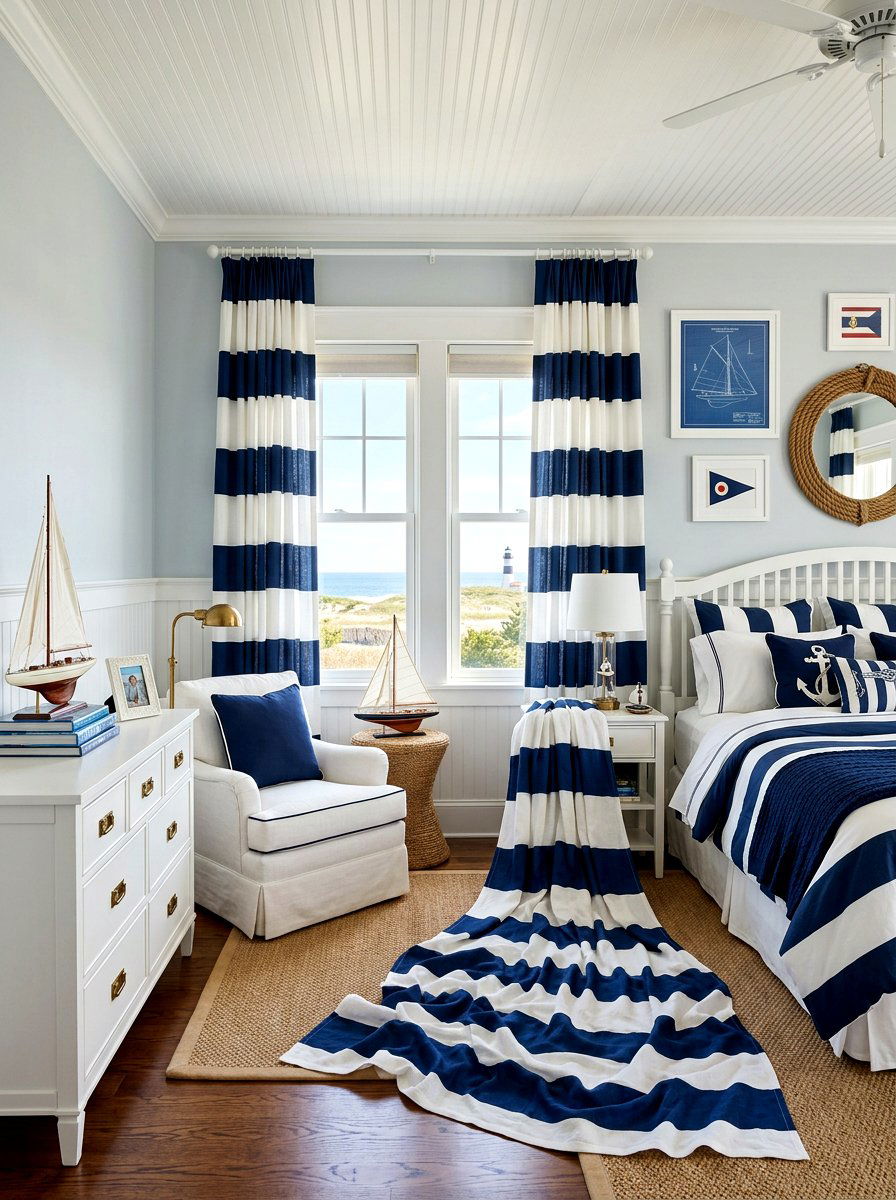 Striped puddled window curtains - 30 puddled curtains bedroom ideas