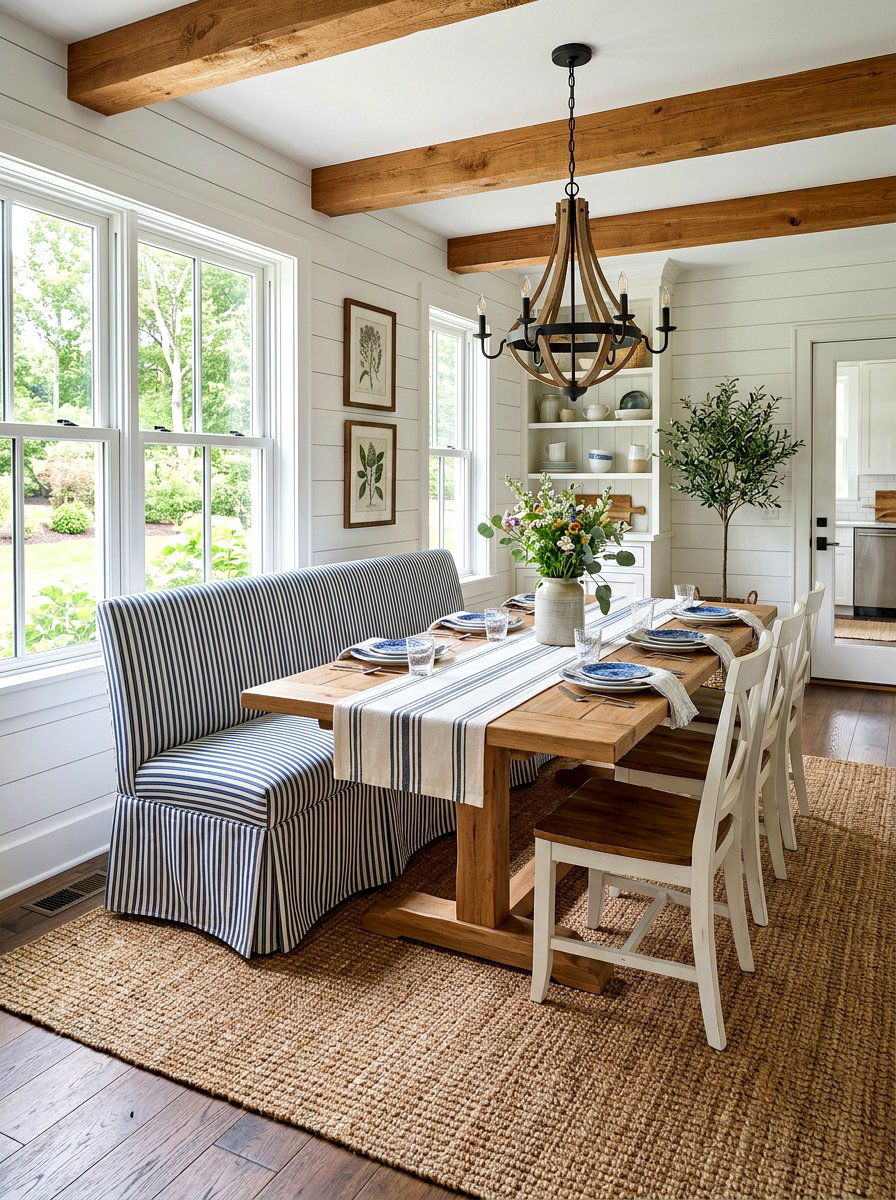 Striped skirted dining bench - 30 skirted dining bench ideas