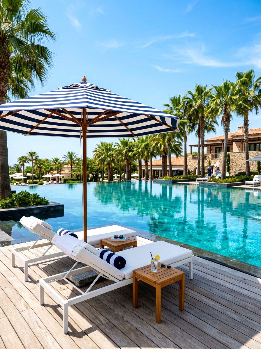 Striped umbrella by the pool - 30 striped umbrella patio decor ideas