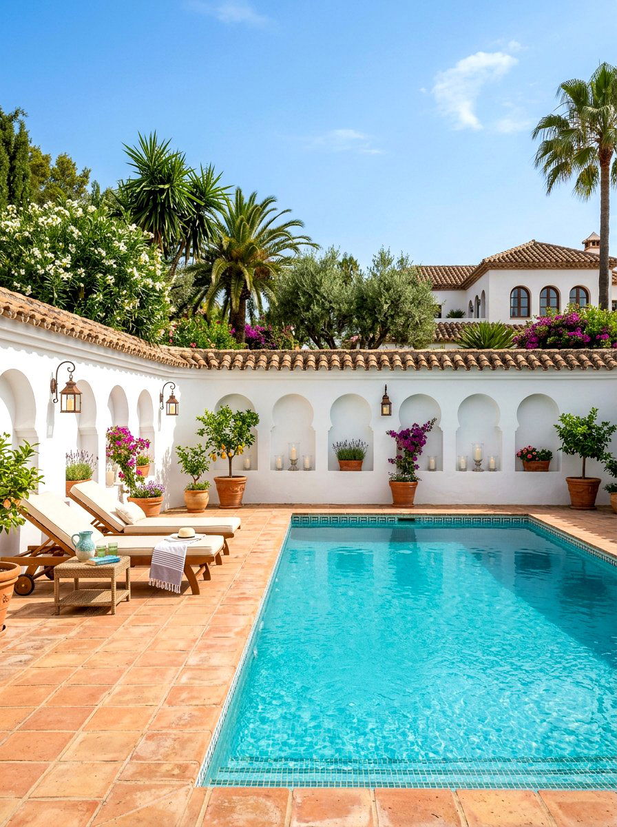 Stucco Privacy Wall - 30 pool privacy ideas