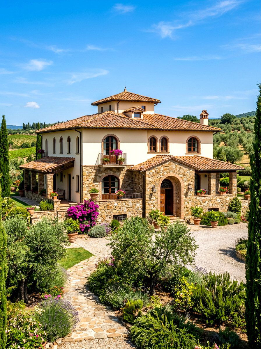 Stucco and stone veneer - 30 mixed material facade ideas