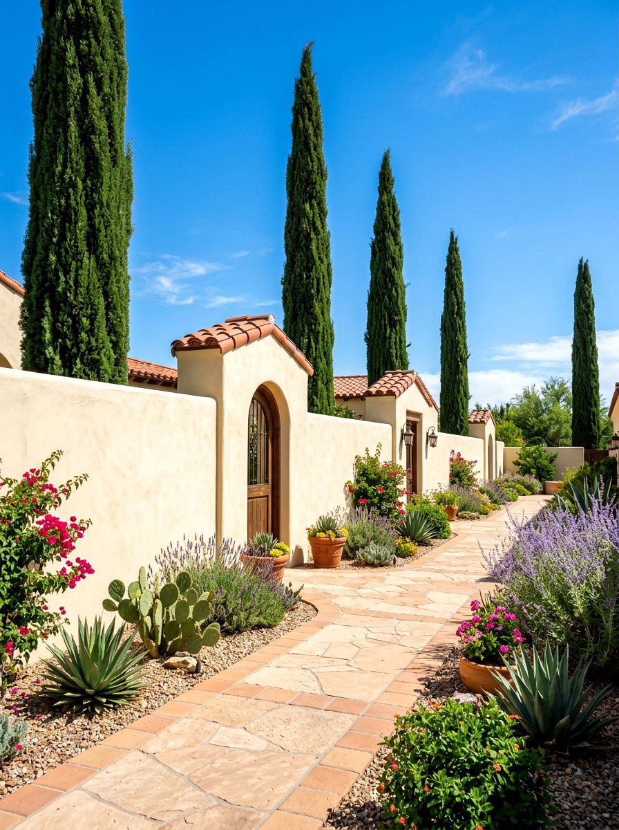 Stucco garden wall - 30 walled garden backyard ideas