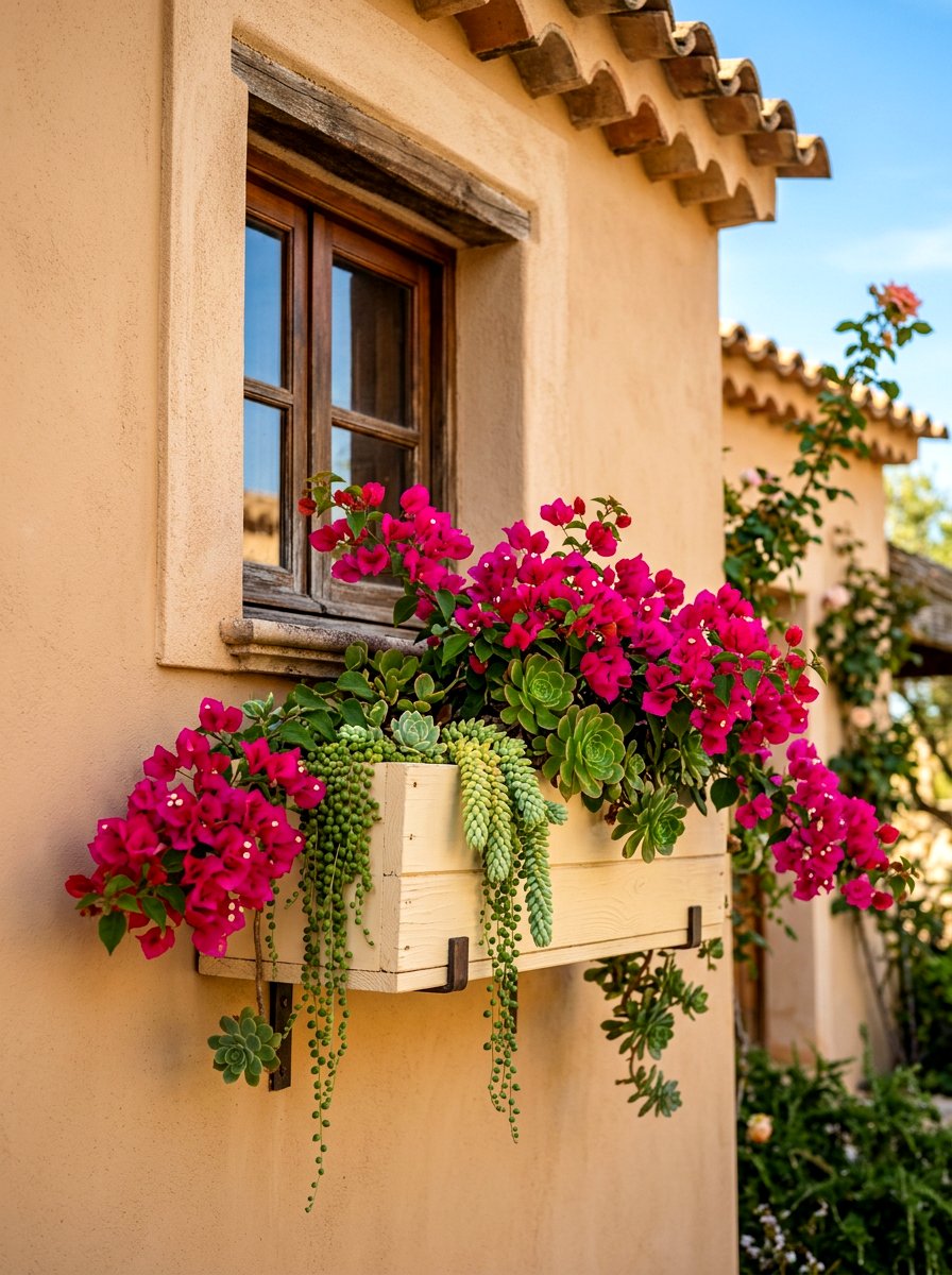Stucco house window box - 30 window flower box ideas