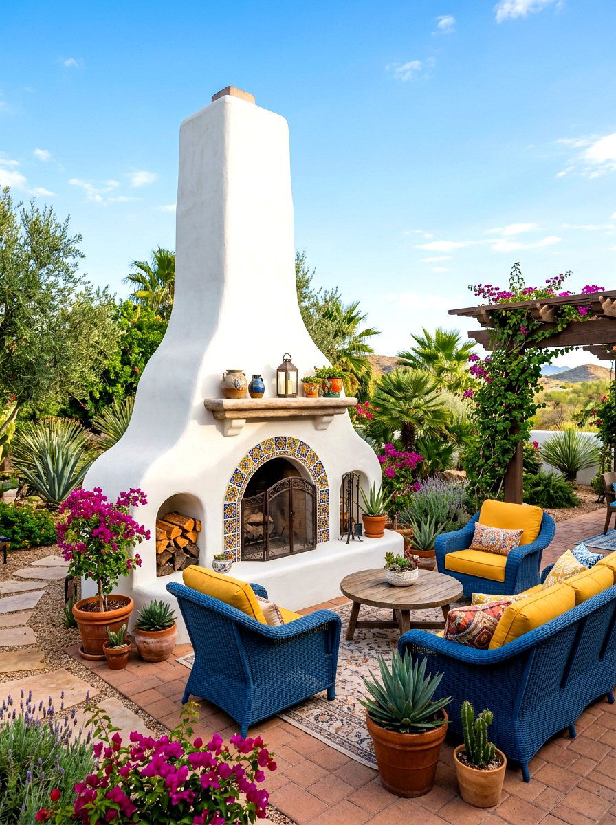 Stucco outdoor fireplace lounge - 30 patio fireplace lounge ideas