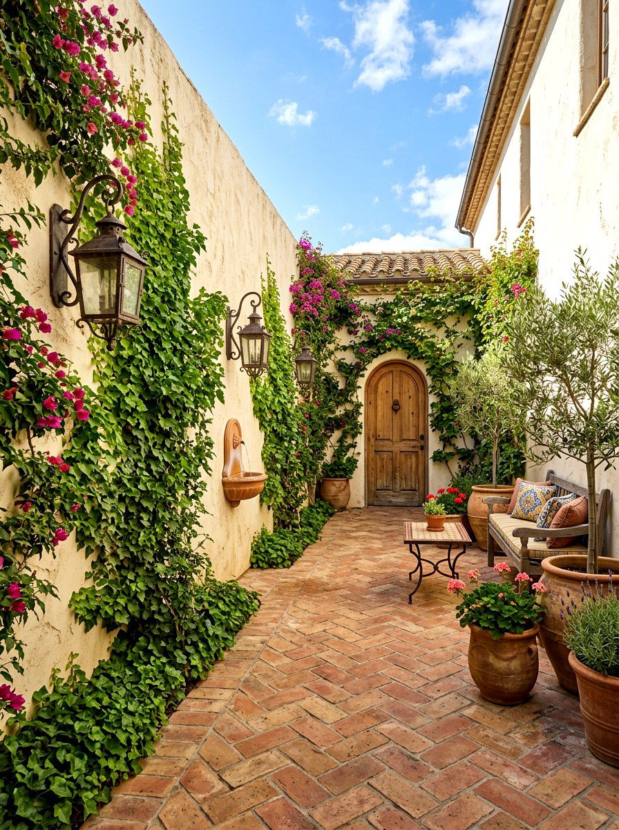Stucco wall courtyard - 30 Mediterranean front courtyard ideas