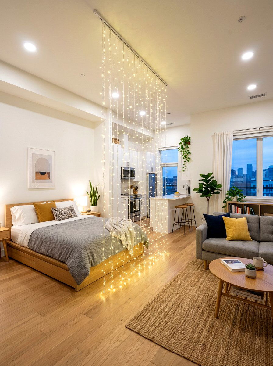 Studio Apartment Divider Lights - 30 fairy light canopy ideas