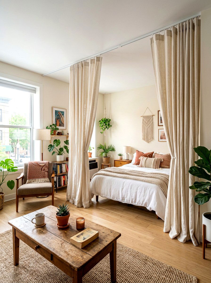 Studio Apartment Room Divider Curtain - 30 alcove studio apartment ideas