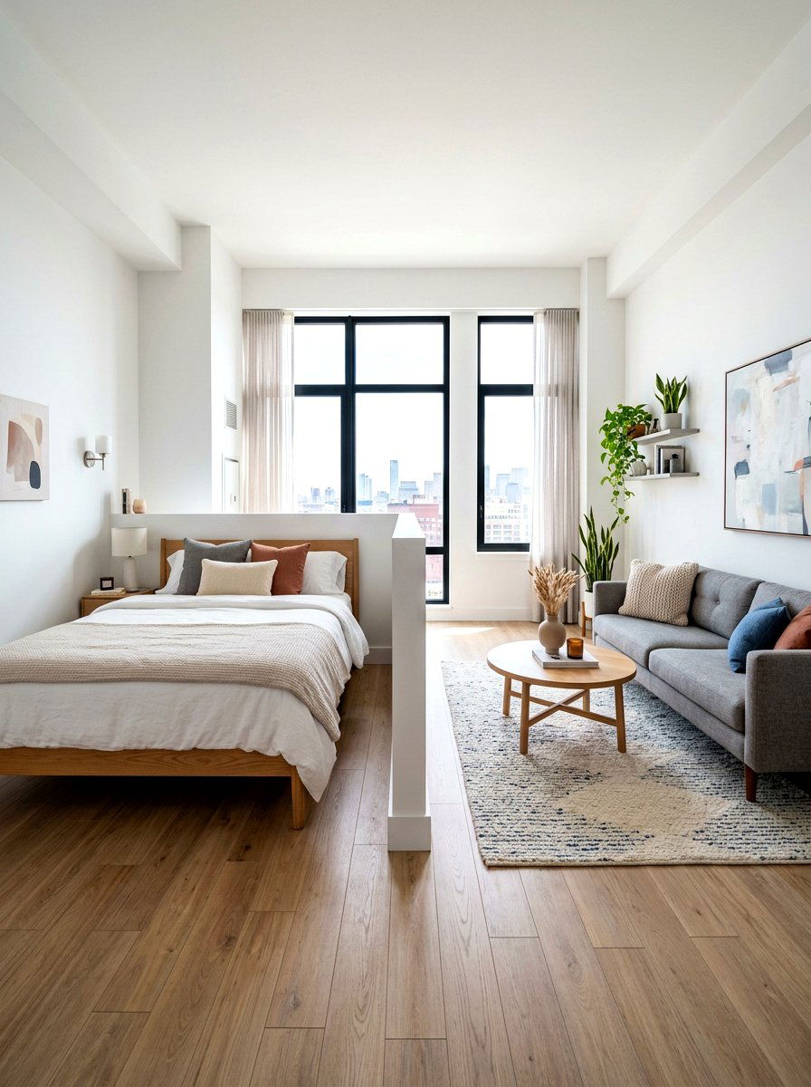 Studio Apartment Sleeping Wall - 30 half wall zoning ideas