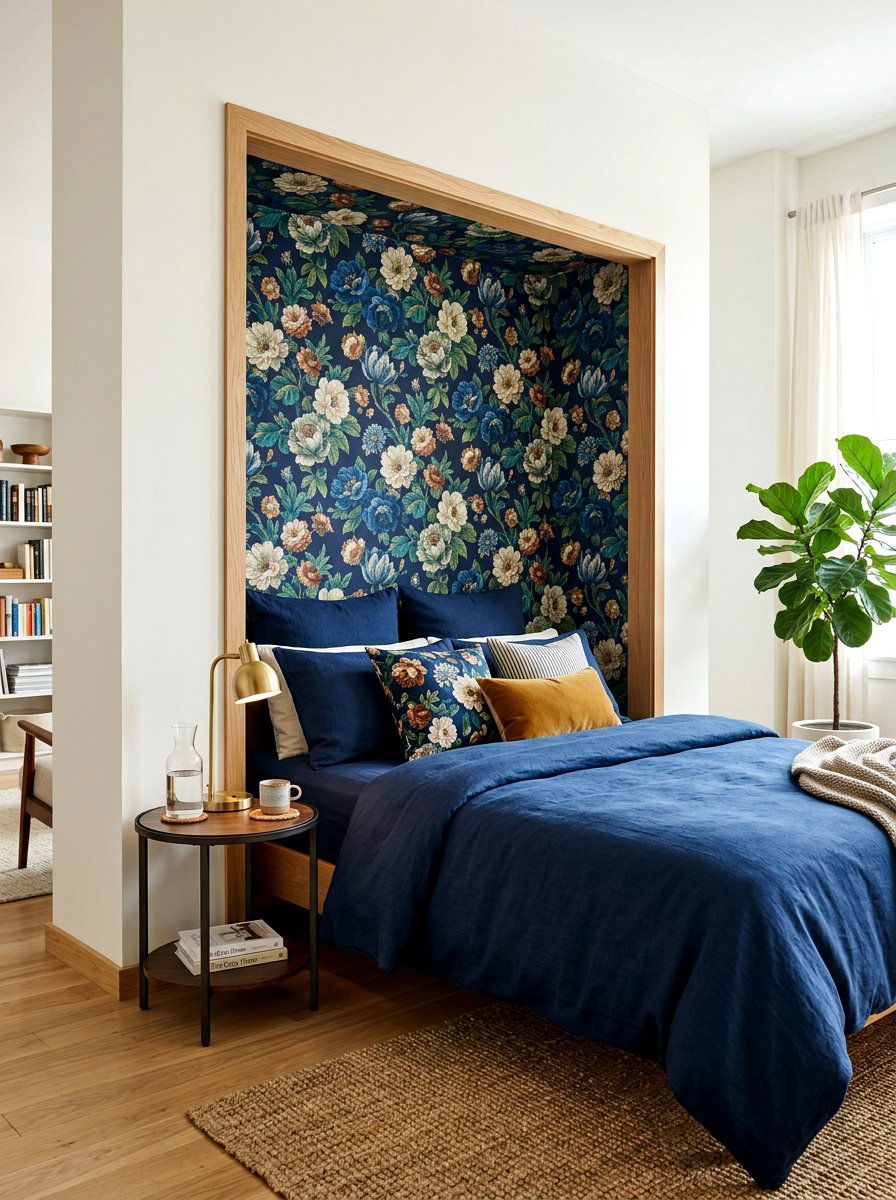 Studio Bed Nook With Wallpaper - 30 bed nook studio ideas